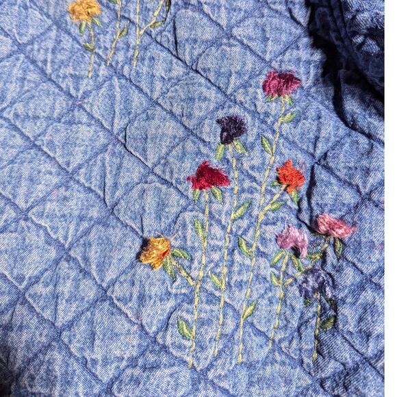 Vtg 1990s New Direction Quilted Denim Floral Embroidered Button Up Jacket 3X - Picture 3 of 5